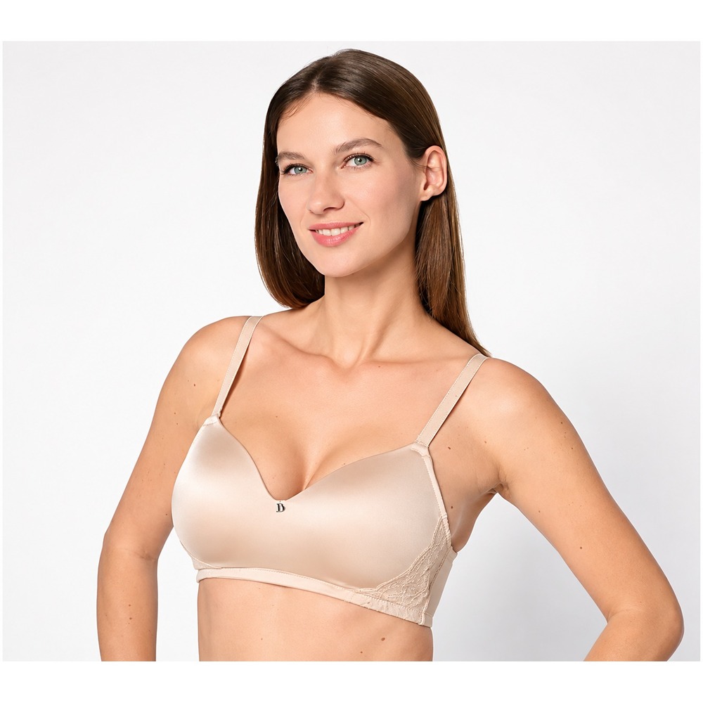 Breezies Natural Curves Lace Trim Wirefree T-Shirt Bra Sunbeige, 36 DDD